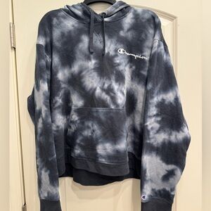 Champion Hooded Pullover Gray Tie Dye Sweatshirt Drawstring Womens Size XXL